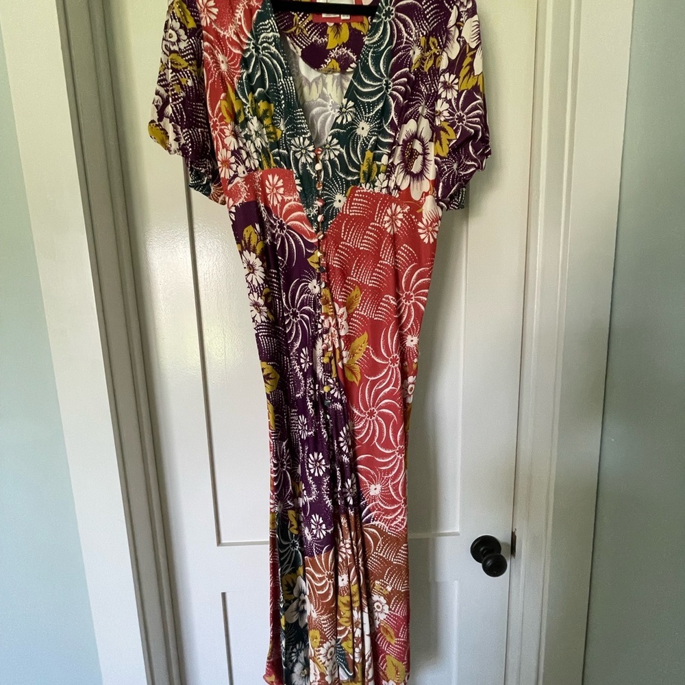 By Anthropologie V-Neck Flutter-Sleeve Buttoned Handkerchief Maxi Dress - Picture 12 of 17